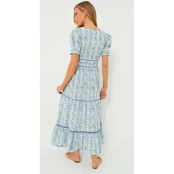 Pink City Prints Cotswolds Blue Border Evelyn Midi Block Tiered Dress Tuckernuck - Picture 5 of 11